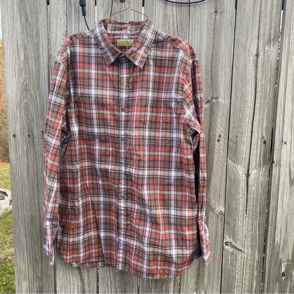 Sonoma Red and Brown Plaid‎ Casual Shirt